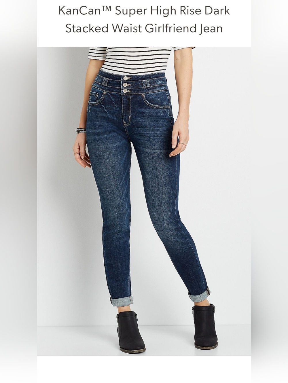 KanCan Women’s SuperHigh-Rise Dark Blue Girlfriend Jeans - Picture 6 of 6